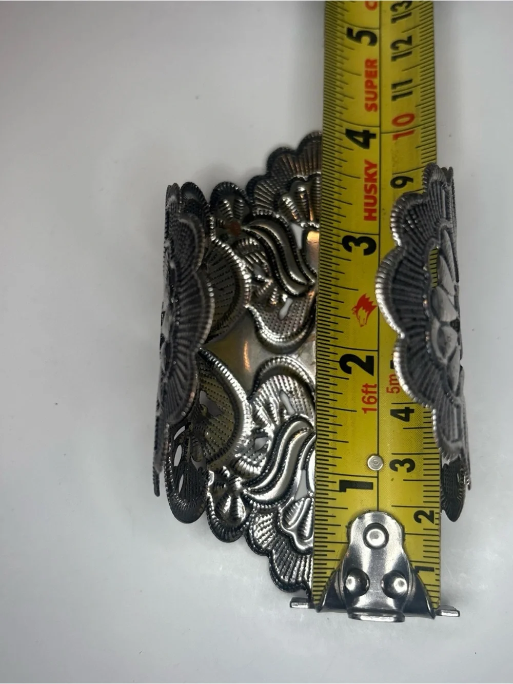 Vintage Silver Tone‎ Floral Filigree Cuff Bracelet Purple Enamel Wide Boho